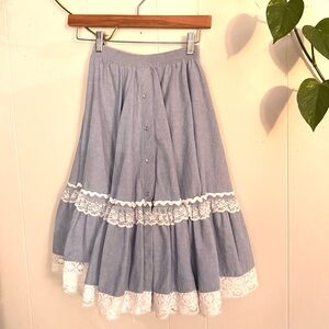 Rockmount Ranch Wear Chambray Lace Western Prairie Skirt XS/S